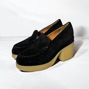 NEW w/tags Marc Fisher "Lina" Black Suede Heeled Platform Loafers Size 8.5.